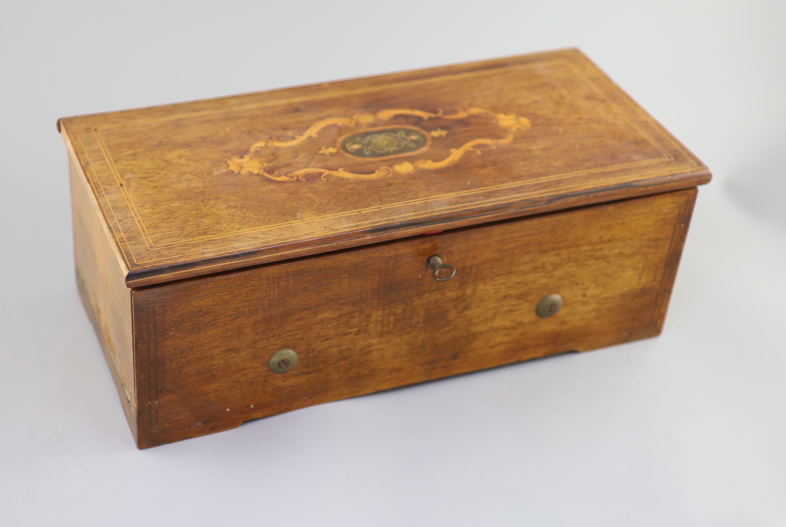 Nicole Freres, Swiss mahogany cased and rosewood veneered cylinder music box, 19th century 44cm wide, 20cm deep, 16cm.